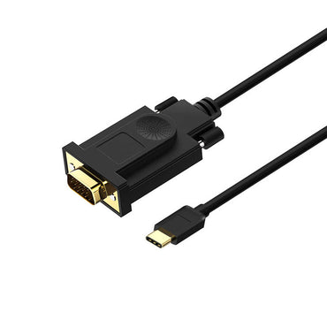 Qgeem QG-UA17 Type-C to VGA Adaptörü Yüksek Çözünürlüklü Dönüştürücü Kablo 1080p 60Hz 3 metre Siyah