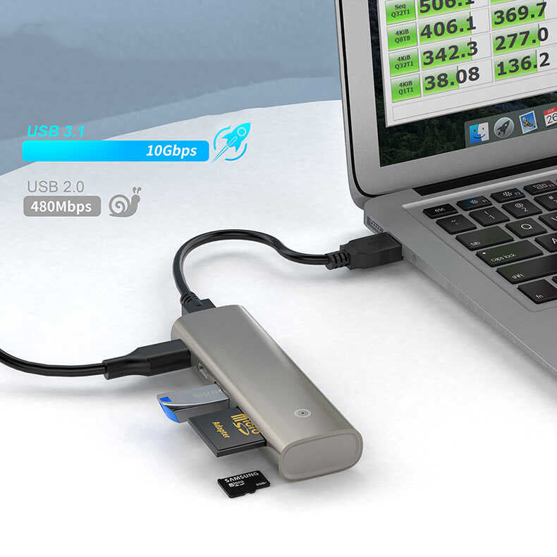 Qgeem QG-UH05 6 İn 1 Type-C Hub 22 Cm Gri