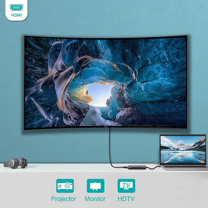 Qgeem QG-UH07-A Type-C Çoğaltıcı ve Dönüştürücü Hub Usb 3.0 HDMI 4K SD Kart 85W 5120Mbps Gri