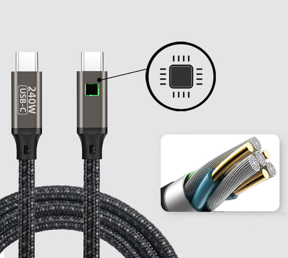 Qgeem QG02 Type-C to Type-C PD3.1 Data Kablosu 240W 480Mbps 0.5 Metre Siyah
