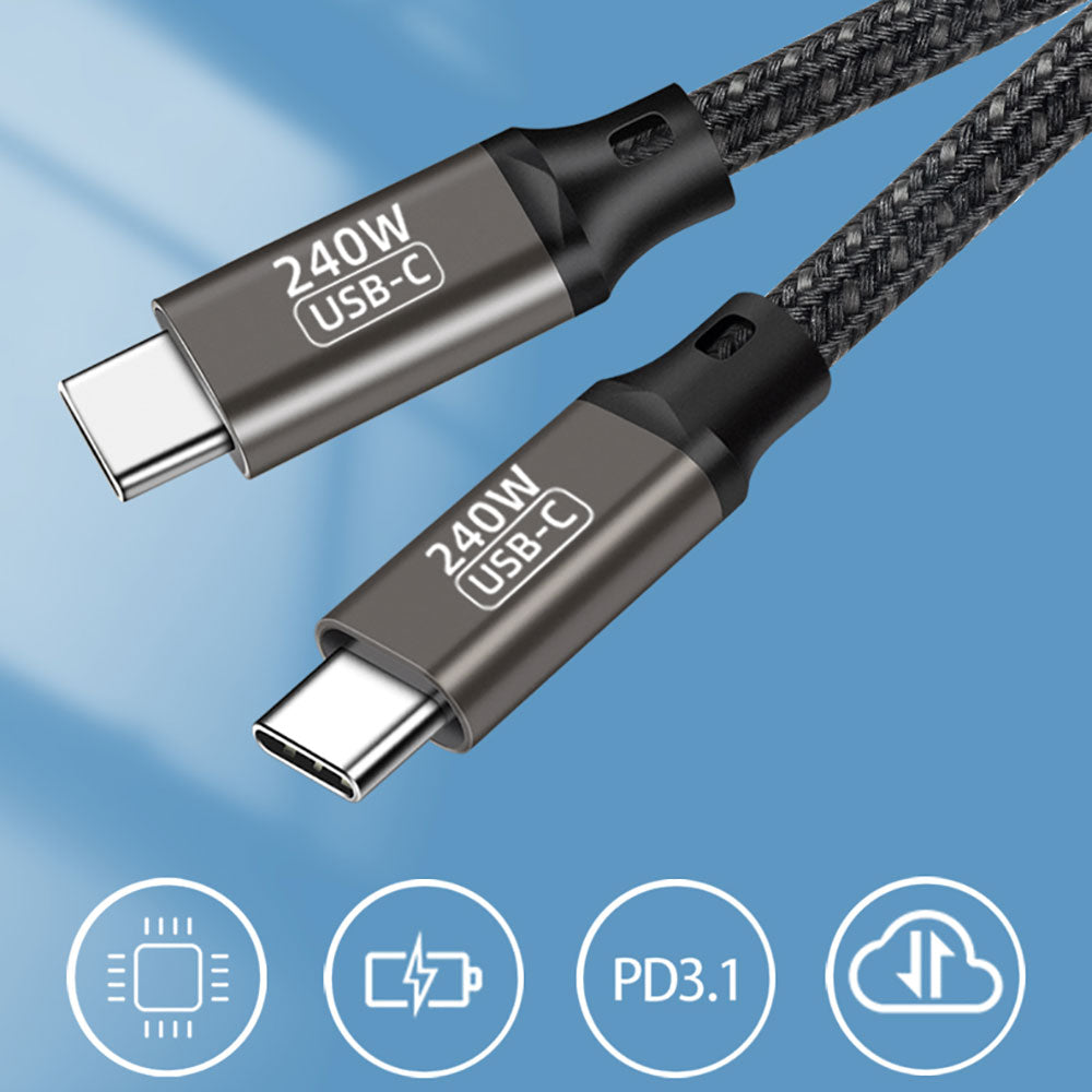 Qgeem QG02 Type-C to Type-C PD3.1 Data Kablosu 240W 480Mbps 3 Metre Siyah