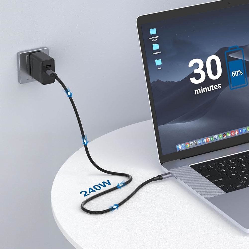 Qgeem QG03 Type-C to Type-C PD 40G 8K@60Hz Data Kablosu 240W 1.5M Gri