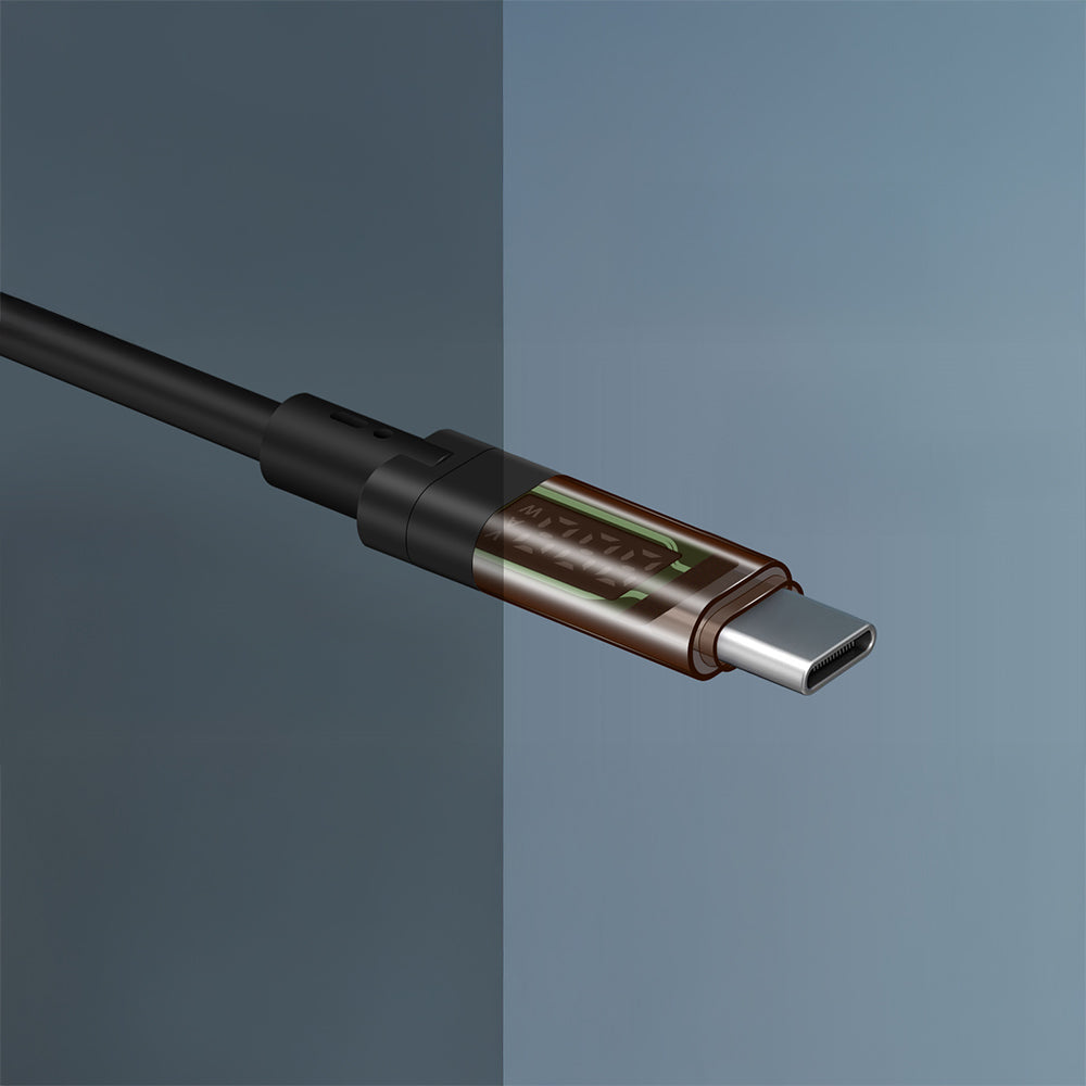 Qgeem QG04 Dijital LED Göstergeli Type-C to Type-C PD 40G 8K@60Hz Data Kablosu 240W 1M Siyah