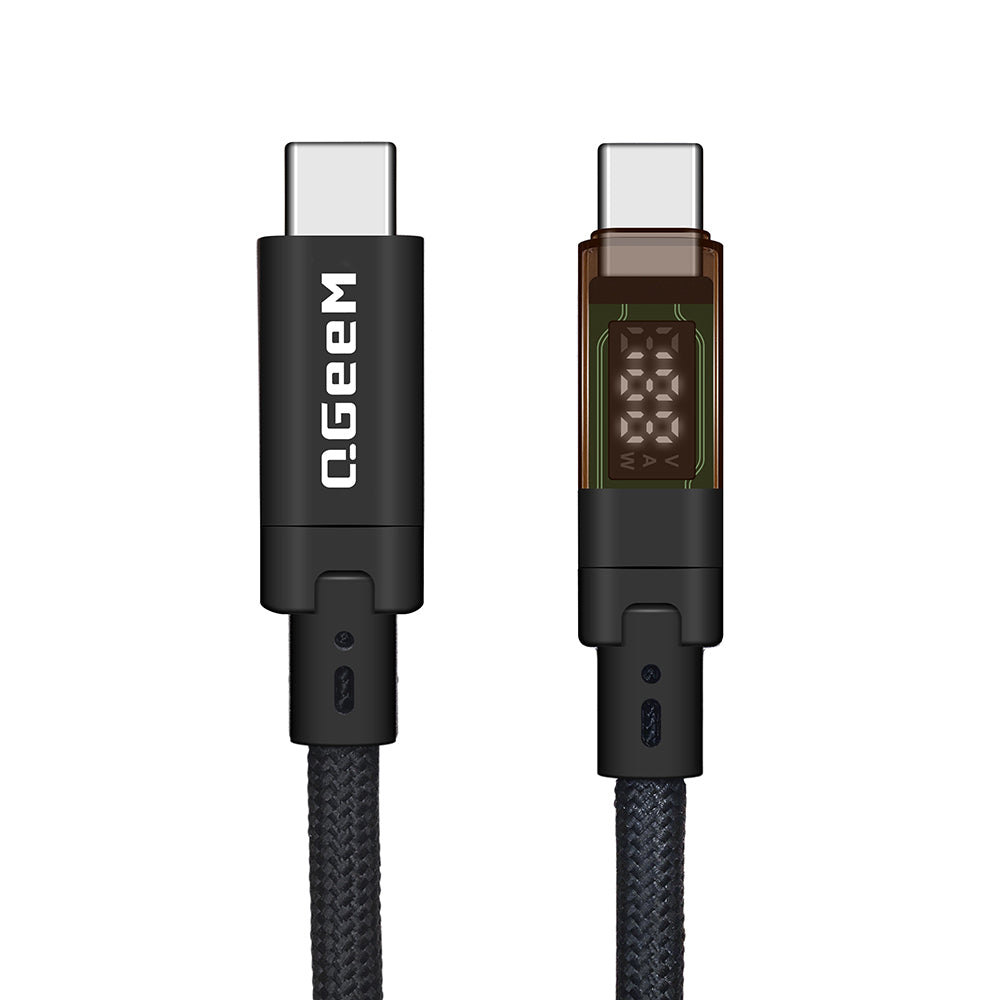 Qgeem QG04 Dijital LED Göstergeli Type-C to Type-C PD 40G 8K@60Hz Data Kablosu 240W 1M Siyah