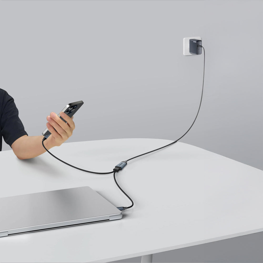 Qgeem Type-C to Type-C 2in1 Data Kablosu 140W 480Mbps 1.2M Siyah