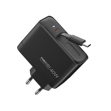 Recci RC102E GaN Technology Fast Charging Head USB-A to Type-C PD 40W Type-C Wired Charging Set Black 