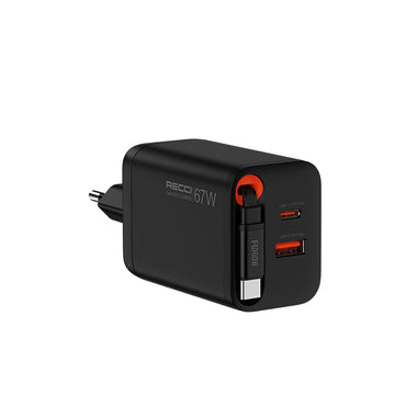 Recci RC103E GaN Technology Fast Charging Head USB-A to Type-C PD 67W Type-C Wired Charging Set Black 