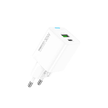 Recci RC107E Type-C PD &amp; USB-A GaN Technology Fast Charging Head 30W White 