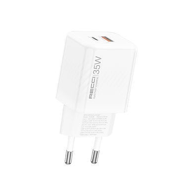 Recci RC83E Type-C PD &amp; USB-A GaN Technology QC3.0 Fast Charging Head 35W White