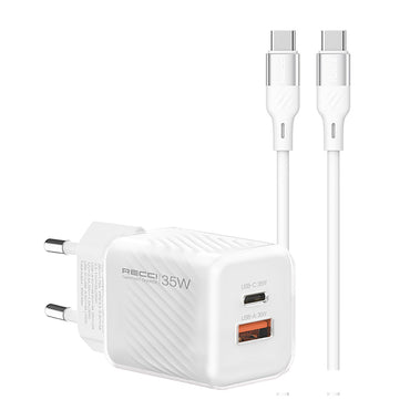 Recci RC83ECC GaN Technology Fast Charging Head USB-A to Type-C PD 35W Wired Charging Set White 