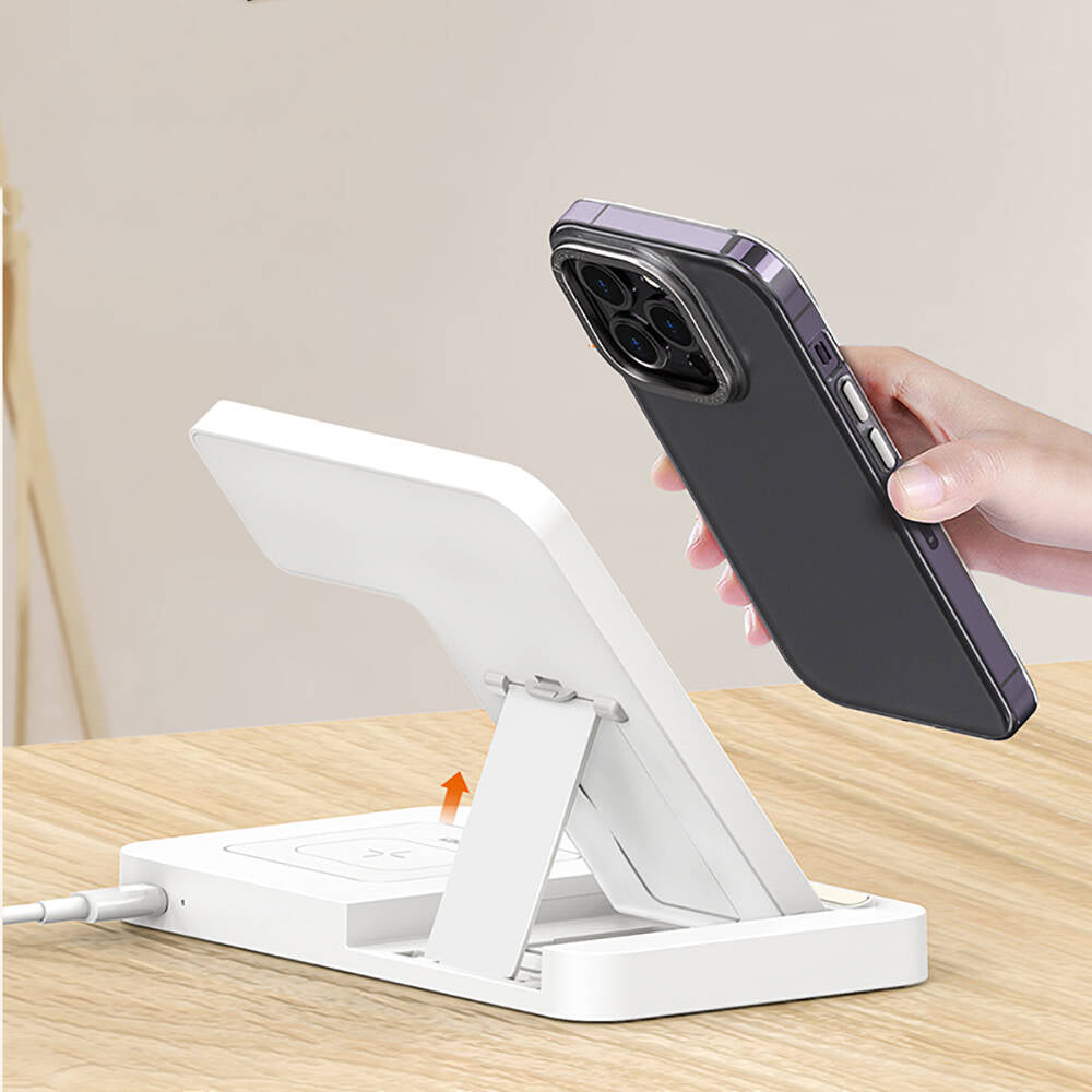 Recci RCW-31 4in1 M-safe 15W Fast Charging LED Light Magnetic Wireless Charging Stand White 