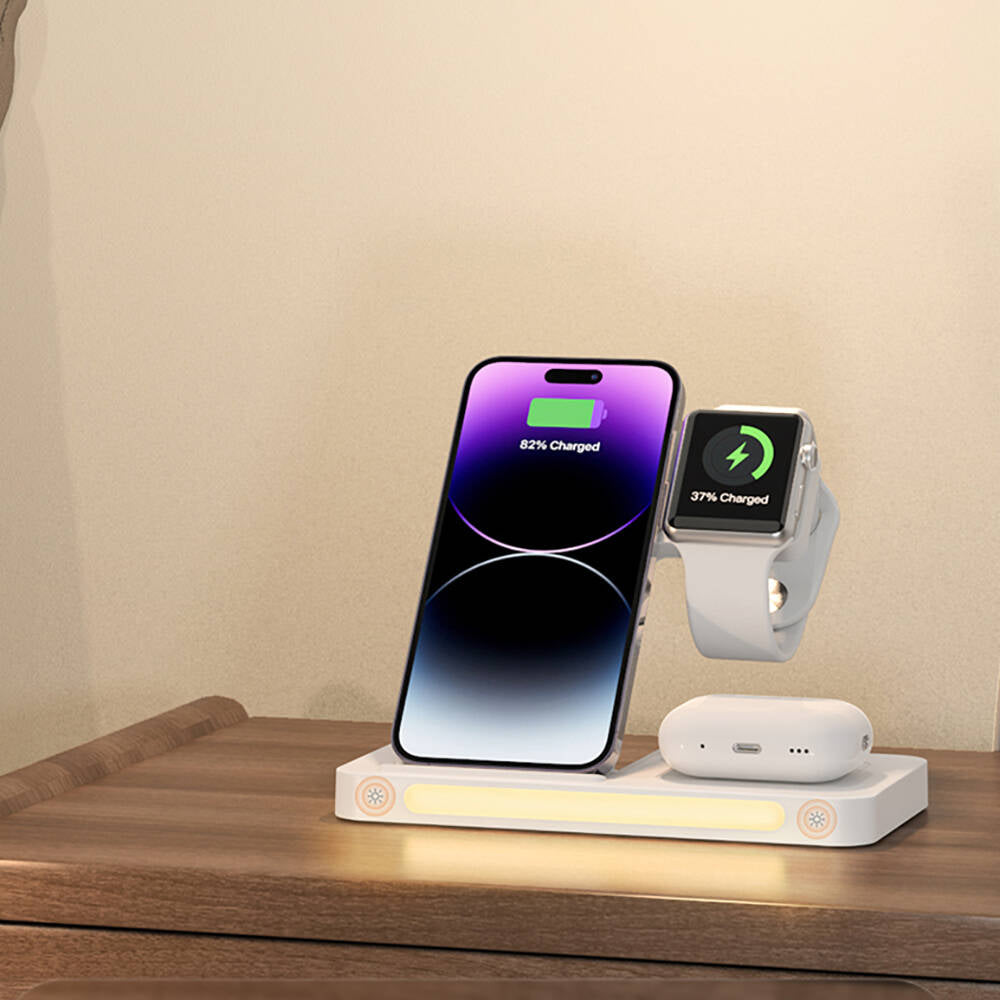 Recci RCW-31 4in1 M-safe 15W Fast Charging LED Light Magnetic Wireless Charging Stand White 
