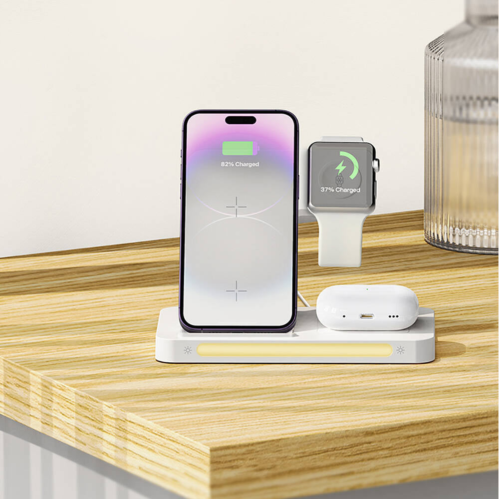 Recci RCW-31 4in1 M-safe 15W Fast Charging LED Light Magnetic Wireless Charging Stand White 