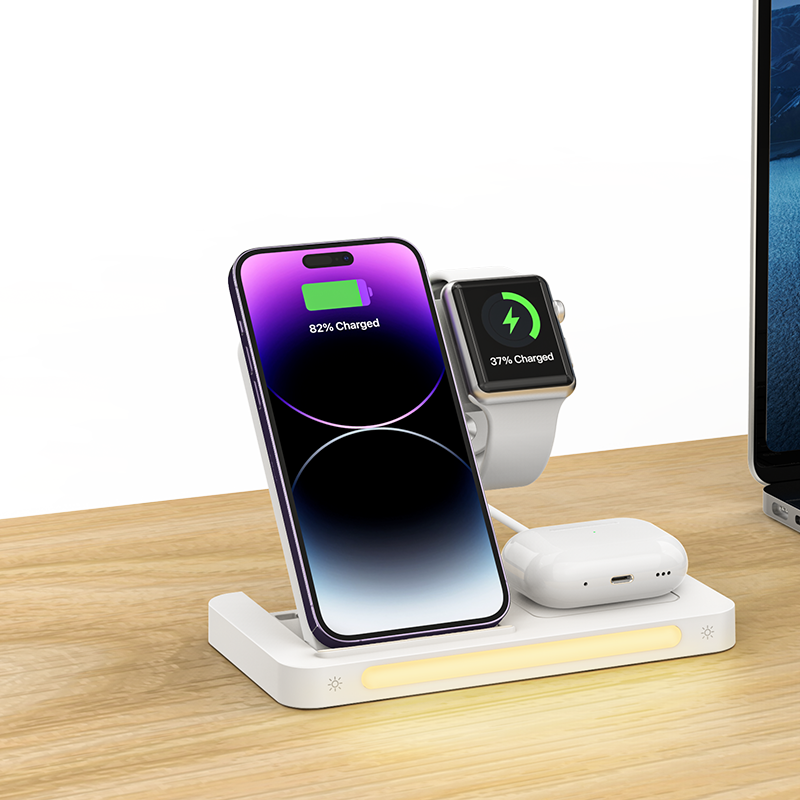 Recci RCW-31 4in1 M-safe 15W Fast Charging LED Light Magnetic Wireless Charging Stand White 