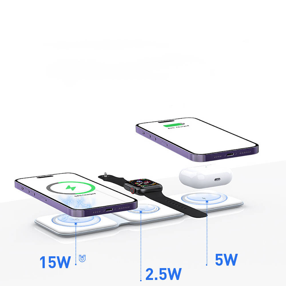 Recci RCW-36 3in1 Foldable Magnetic Wireless Charging Stand White 
