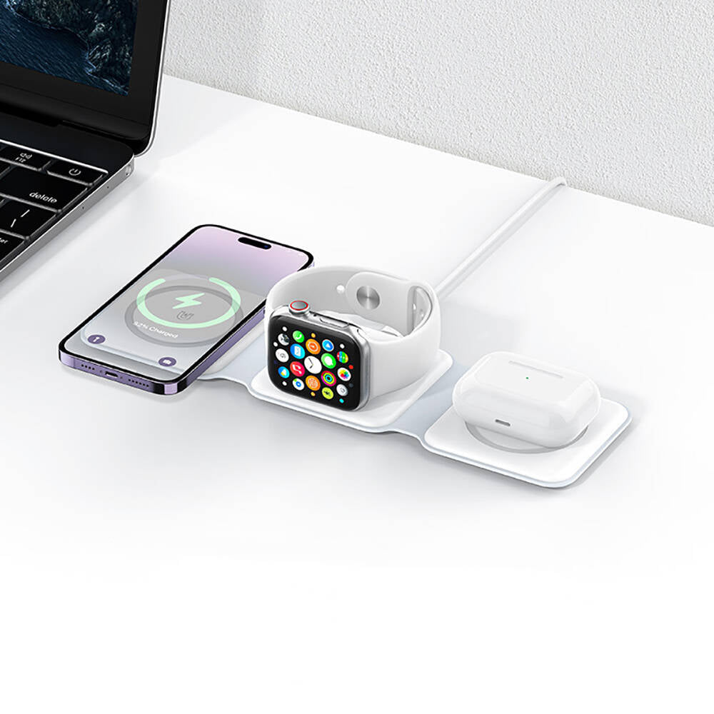 Recci RCW-36 3in1 Foldable Magnetic Wireless Charging Stand White 
