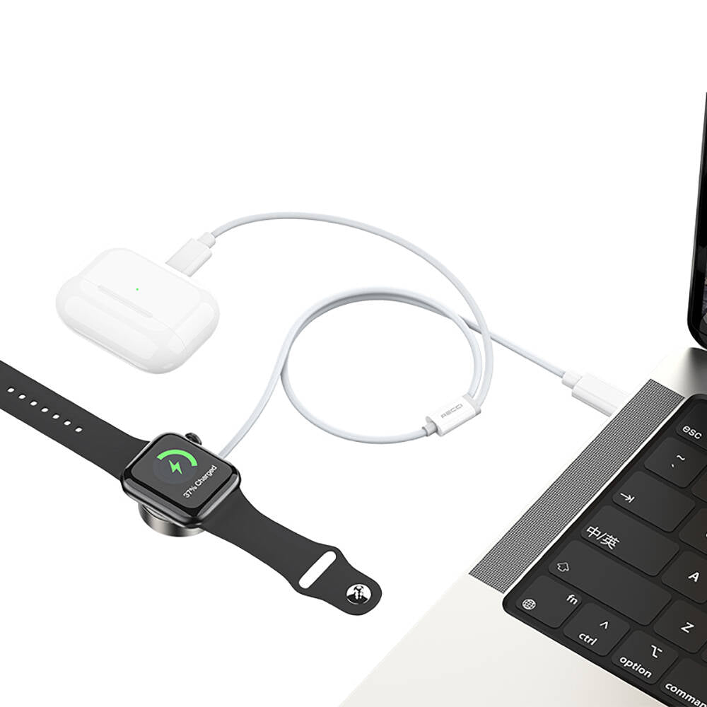 Recci RCW-39 2in1 Smart Watch Wireless Charging Cable White 
