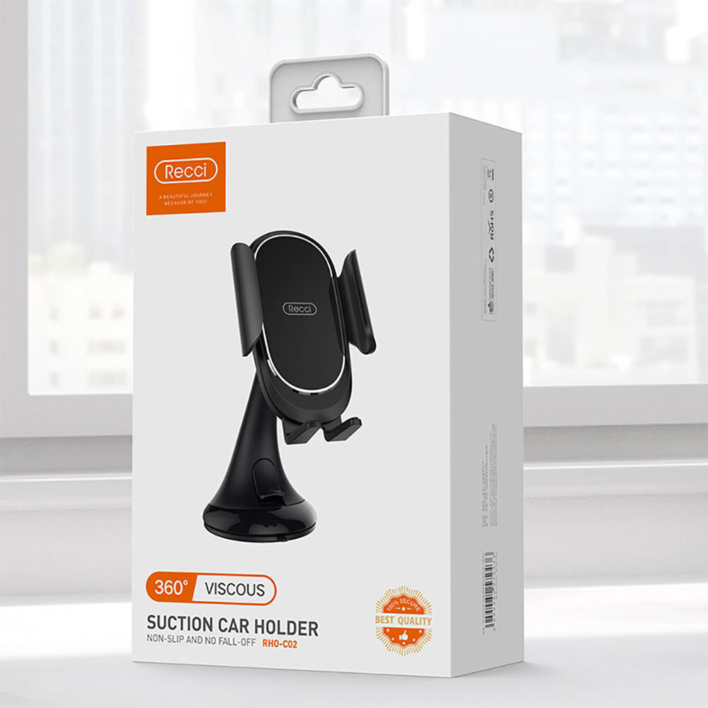 Recci RHO-C02 360 Degree Rotating Vacuum Design Car Phone Holder Black