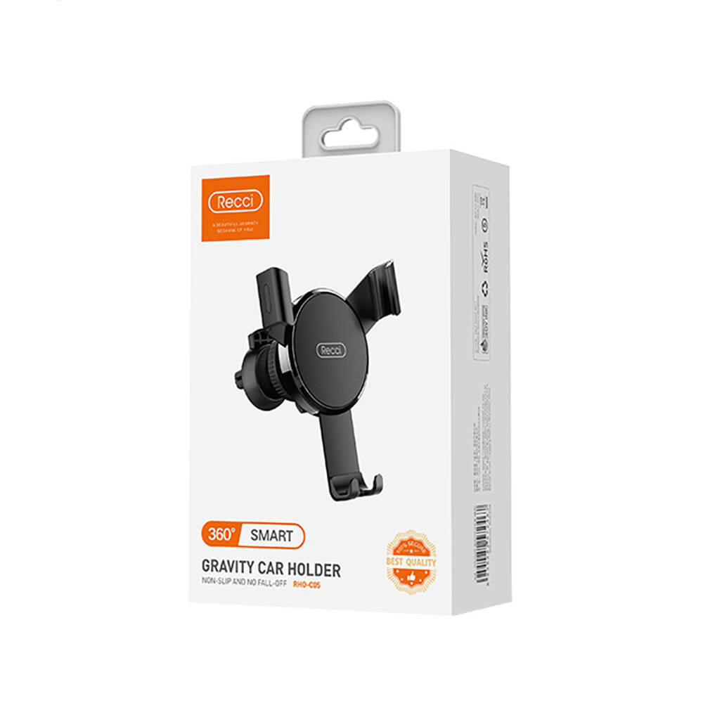 Recci RHO-C05 Non-Slip Design 360 Degree Rotating Head Car Phone Holder Black 