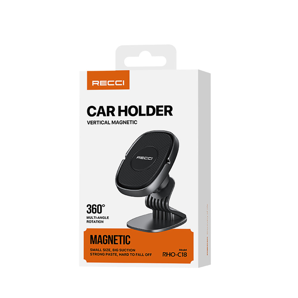 Recci RHO-C18 Güçlü Magnetik 360 Derece Dönebilen Düz Zemin Araç Telefon Tutucu Siyah