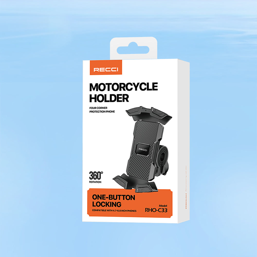Recci RHO-C33 360° Rotatable Adjustable Motorcycle and Bicycle Phone Holder Black 
