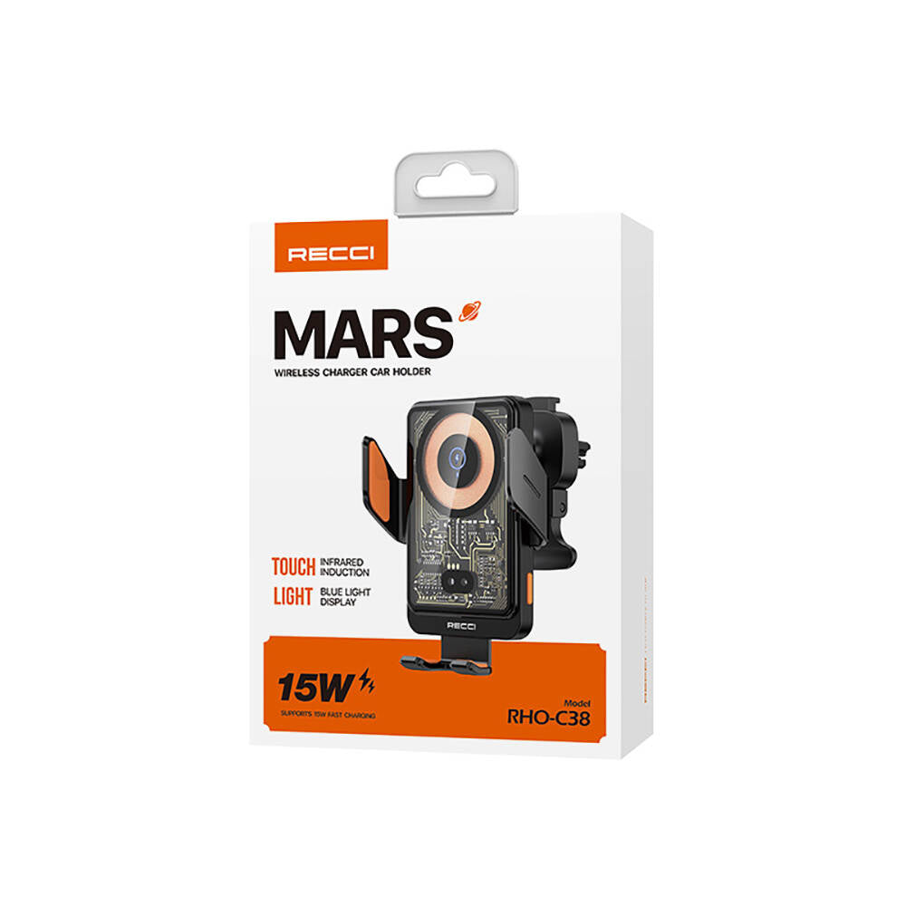 Recci RHO-C38 Mars Series M-safe Charging Feature Blue Light Indicator Car Phone Holder Black 