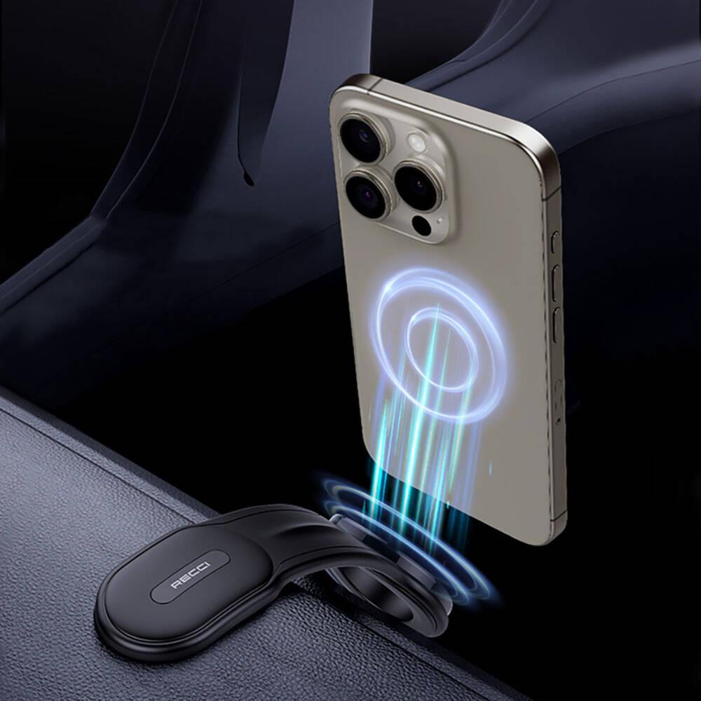 Recci RHO-C40 Magnetic M-safe Compatible Bendable Curved and Flat Floor Car Phone Holder Black 