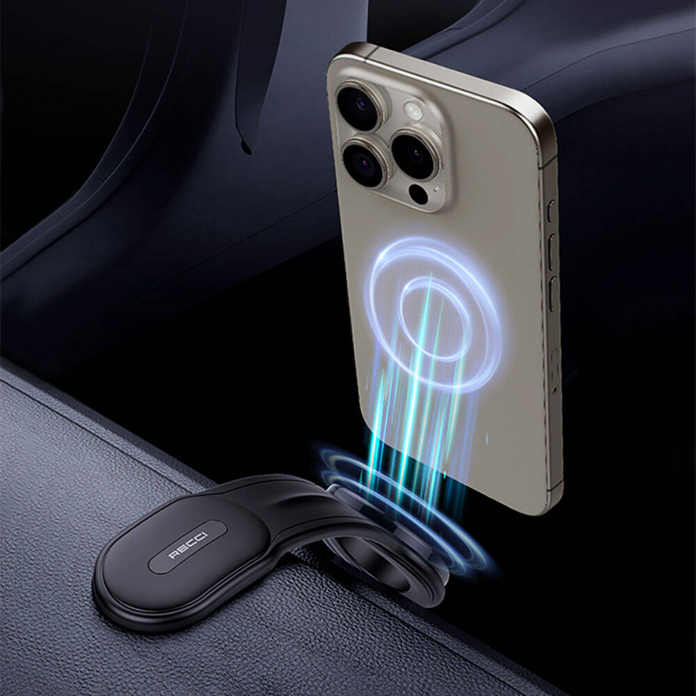Recci RHO-C40 Magnetic M-safe Compatible Bendable Curved and Flat Floor Car Phone Holder Black 