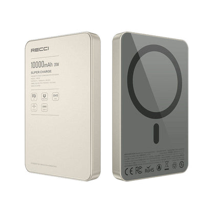 Recci RP26 PD 20W Ultra İnce Hızlı Şarj Özellikli Wireless Powerbank 15W 10000mAh Gold