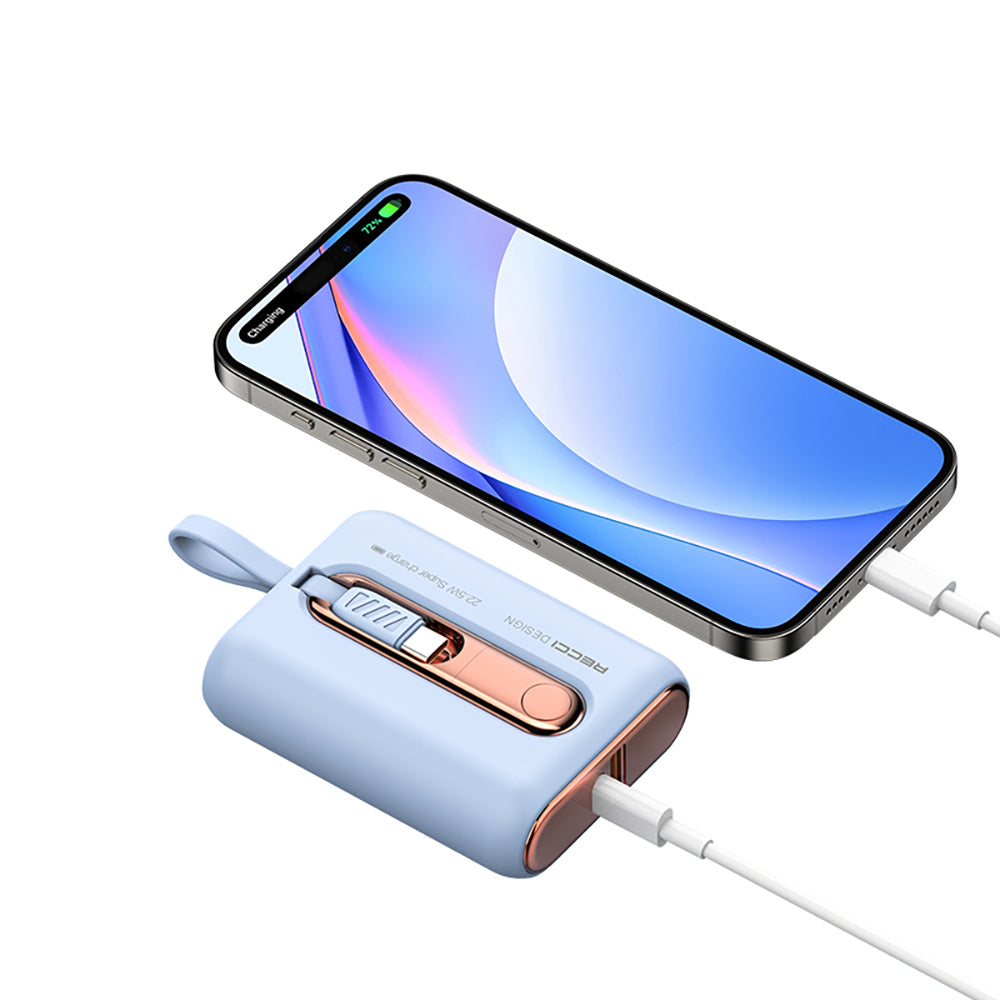 Recci RPB-P12C PD 20W Askı İpli Hızlı Şarj Özellikli Type-C Kablolu Powerbank 22.5W 10.000mAh Bej