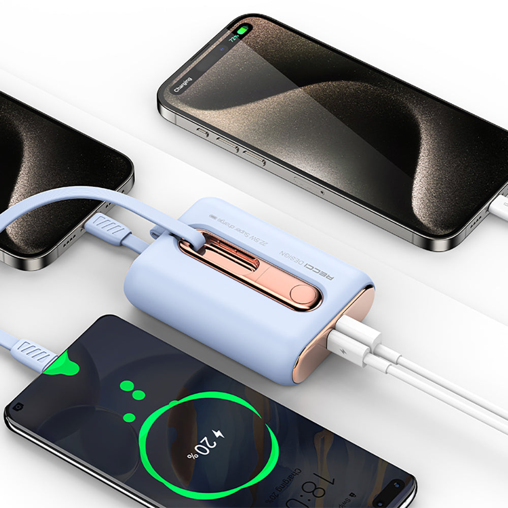 Recci RPB-P12C PD 20W Askı İpli Hızlı Şarj Özellikli Type-C Kablolu Powerbank 22.5W 10.000mAh Bej