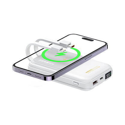 Recci RPB-W10 Polaris Serisi Çift Kablolu LED Dijital Göstergeli Wireless Powerbank 15W 10000mAh Beyaz