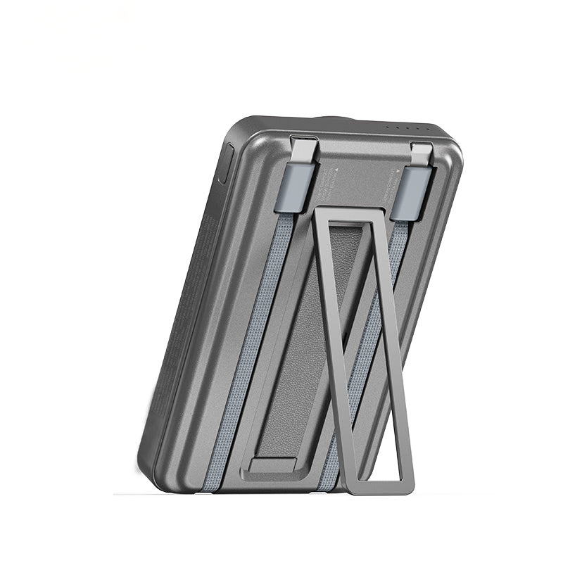 Recci RPB-W23 PD 20W Led Göstergeli Standlı Kablosuz Şarj Özellikli Type-C ve Lightning Kablolu Powerbank 15W 10000mAh Siyah