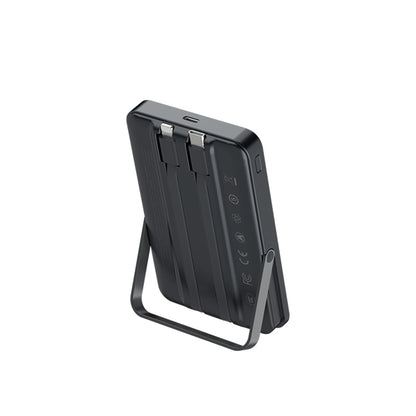 Recci RPB-W27 Galaxy Serisi Dijital LED Göstergeli Kablosuz Şarj Özellikli Type-C ve Lightning Kablolu Powerbank 20W 10.000mAh Siyah