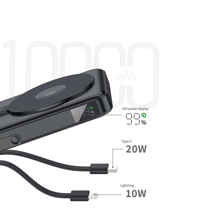 Recci RPB-W27 Galaxy Serisi Dijital LED Göstergeli Kablosuz Şarj Özellikli Type-C ve Lightning Kablolu Powerbank 20W 10.000mAh Gold