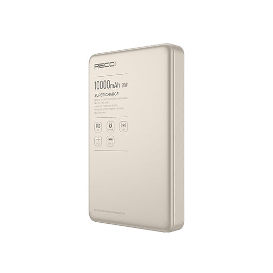 Recci RPB-W36 Ultra İnce PD 20W Hızlı Şarj Özellikli Wireless Powerbank 15W 10000mAh Gold
