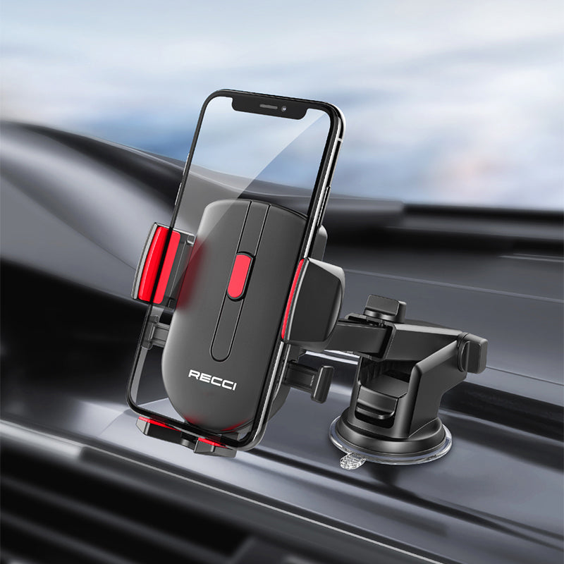 Recci RZ02 Automatic Mechanism Extendable Telescopic Suction Cup Design Car Phone Holder Black
