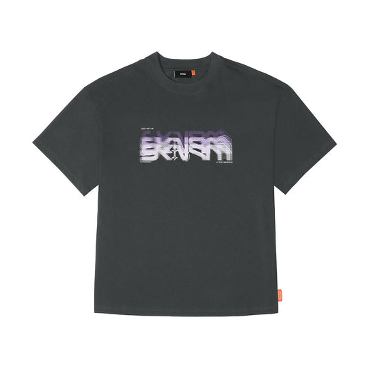 Skinarma Glitch Kısa Kollu Oversize Unisex Bisiklet Yaka Gri Tişört