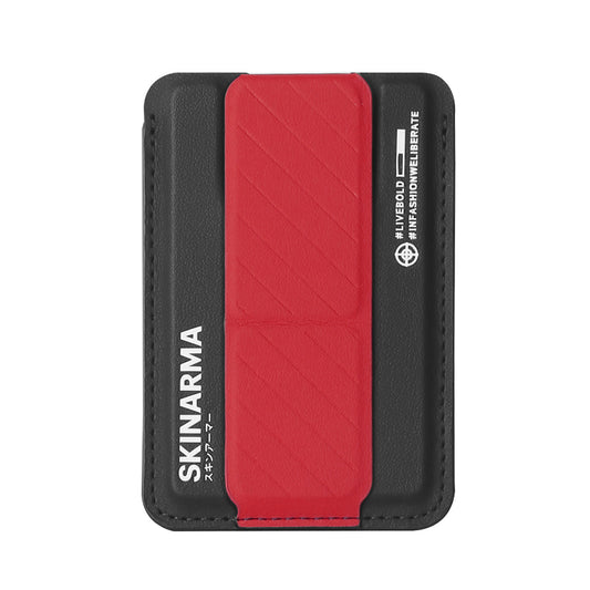 SkinArma Kado 2 Hazneli Magnetik Standlı Kartlık Siyah-Kırmızı