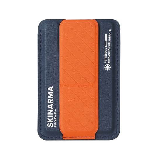 SkinArma Kado 2 Hazneli Magnetik Standlı Kartlık Lacivert-Turuncu