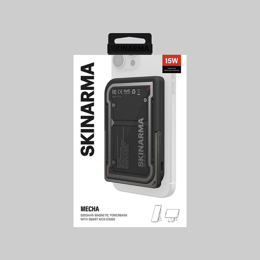 Skinarma Nexus Mecha Kablosuz ve PD Hızlı Şarj Özellikli Metal Standlı Taşınabilir Powerbank 20W 5000mAh Siyah