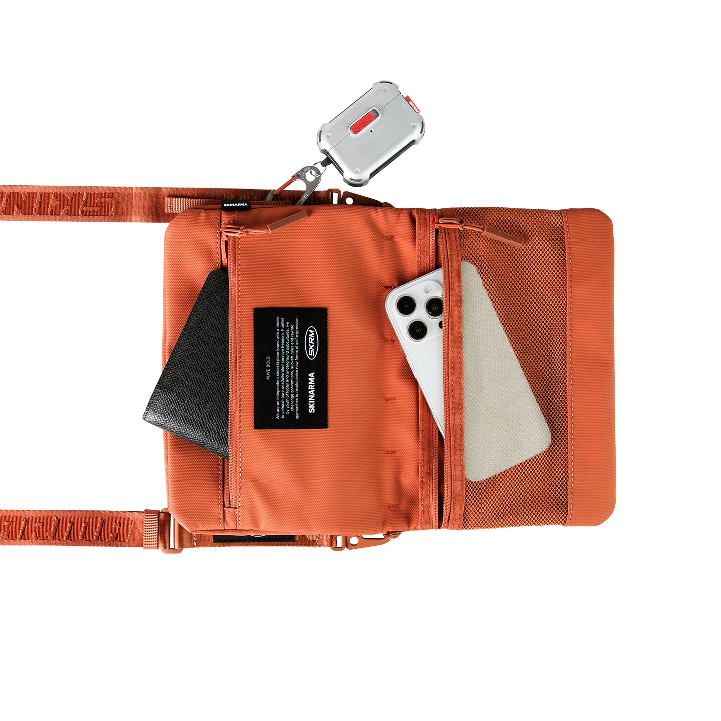 Skinarma Satchel Juno Desenli Naylon Scout Bilek Askı Kayışlı Aksesuar Çantası Turuncu