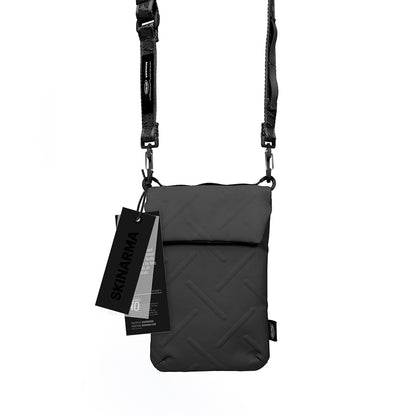 Skinarma Sling Pouch Juno Cross-Hatch Desenli Naylon Scout Boyun Askı Kayışlı Çapraz Vücut Çantası Siyah