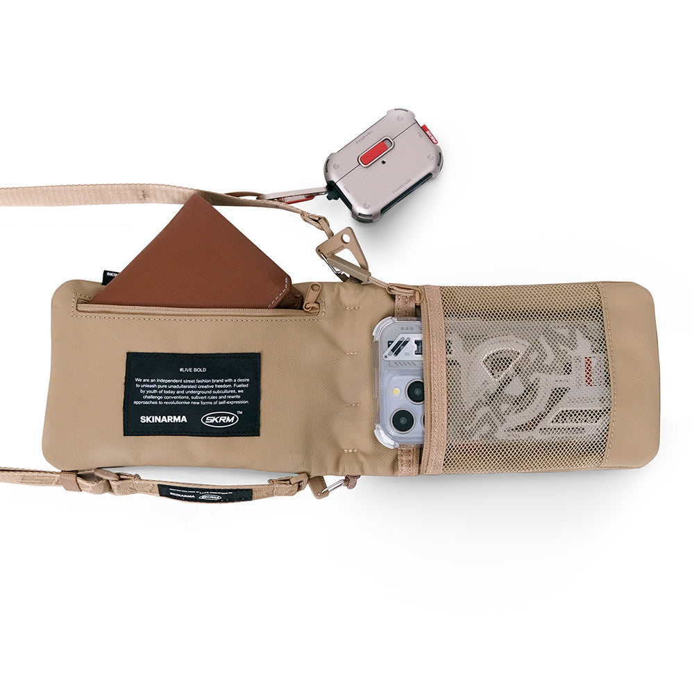 Skinarma Sling Pouch Juno Cross-Hatch Desenli Naylon Scout Boyun Askı Kayışlı Çapraz Vücut Çantası Siyah