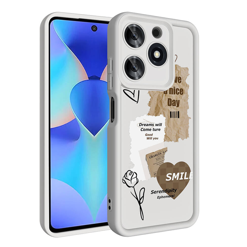 Tecno Spark 10 Pro 4G Case Camera Protection Printed Back Surface Zore Classy Cover White 