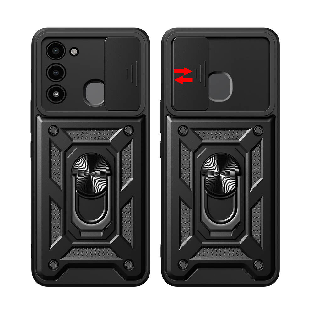 Tecno Spark 8C Case Magnetic Stand Camera Protection Zore Sliding Vega Cover Black