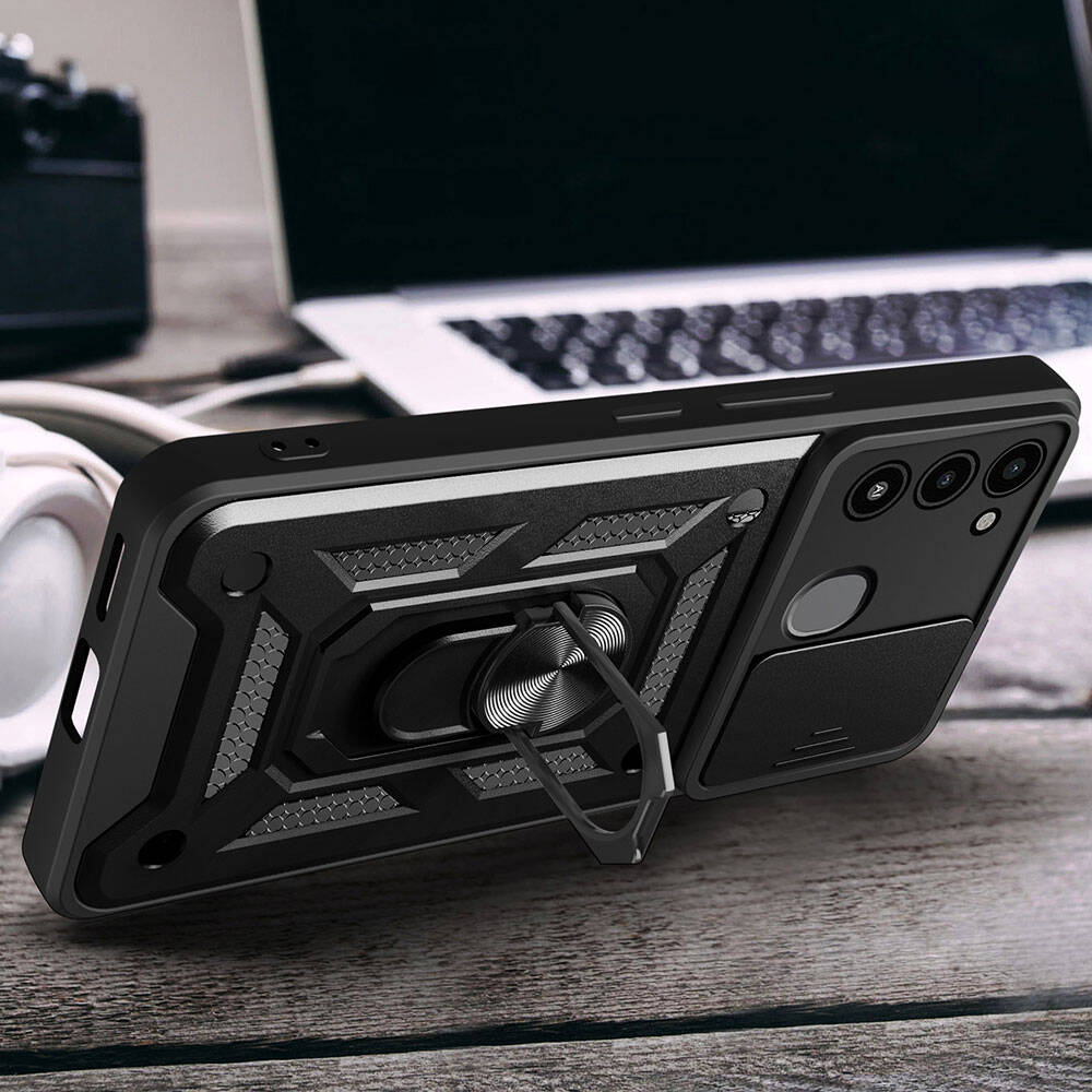 Tecno Spark 8C Case Magnetic Stand Camera Protection Zore Sliding Vega Cover Black