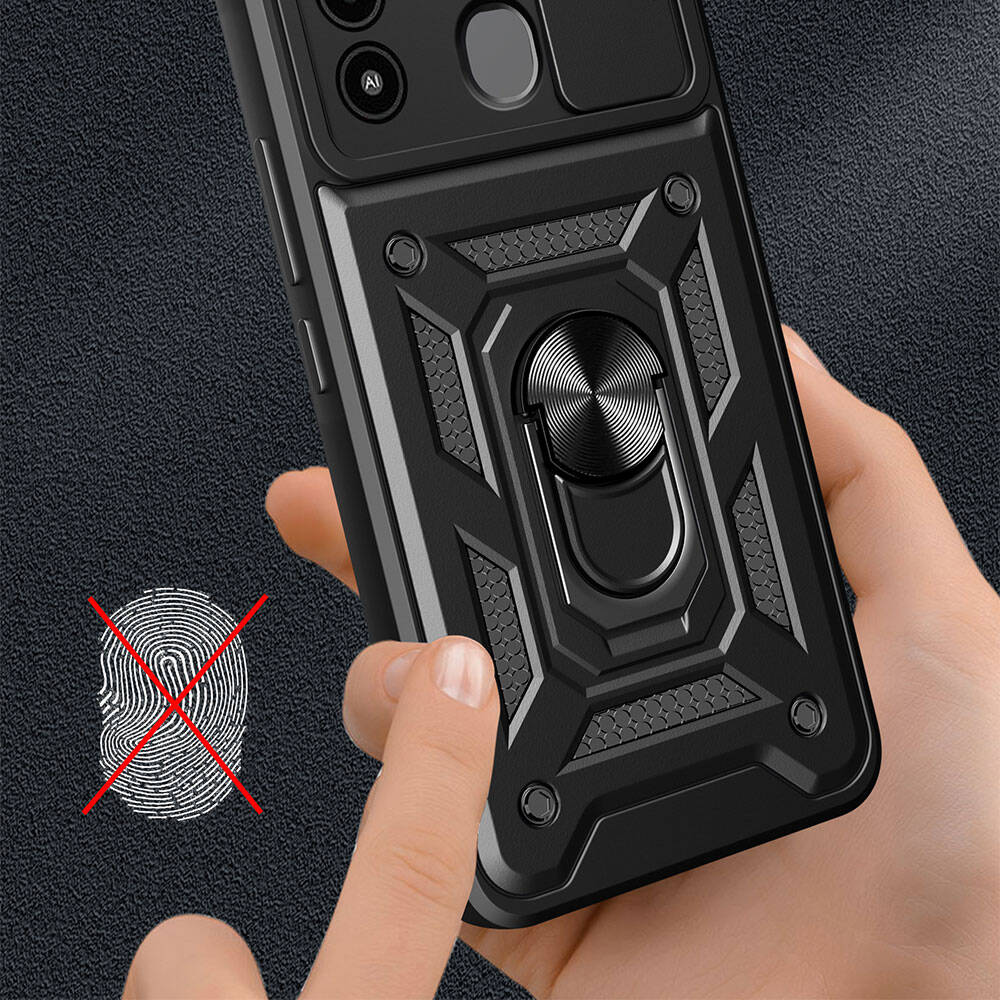 Tecno Spark 8C Case Magnetic Stand Camera Protection Zore Sliding Vega Cover Black
