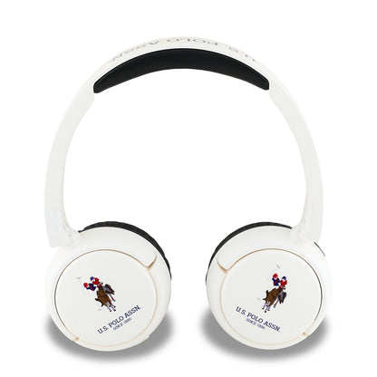 U.S Polo Assn. Orjinal Lisanslı Katlanabilir Ayarlanabilir Baskı Logolu Kulak Üstü Bluetooth Kulaklık v5.3 Beyaz
