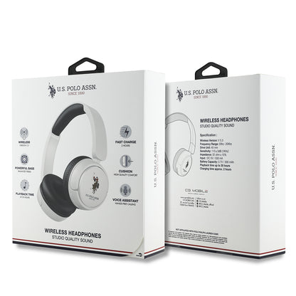 U.S Polo Assn. Orjinal Lisanslı Katlanabilir Ayarlanabilir Baskı Logolu Kulak Üstü Bluetooth Kulaklık v5.3 Beyaz
